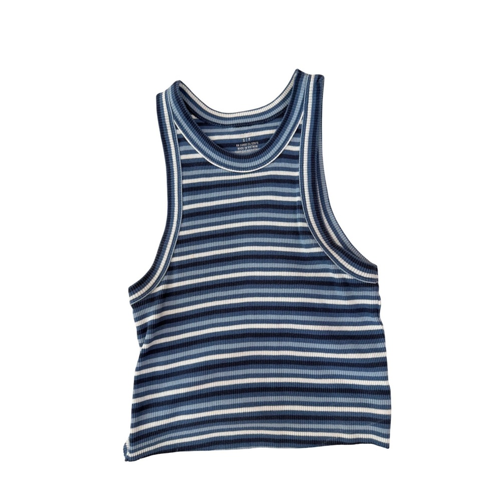 Aerie Womens Small Blue White Striped Ribbed Tank Top